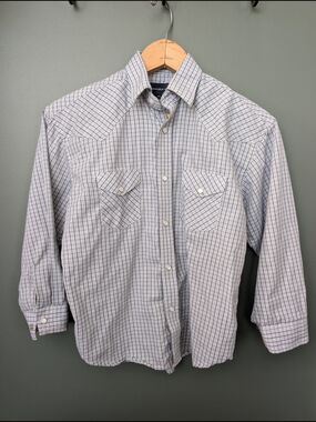 Panhandle Slim White & Blue Plaid Western Button-Down Shirt Youth